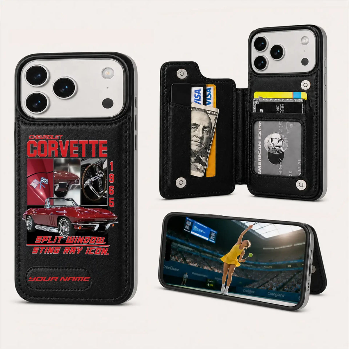1965 Corvette Personalized Leather Wallet Phone Case