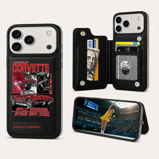 1965 Corvette Personalized Leather Wallet Phone Case