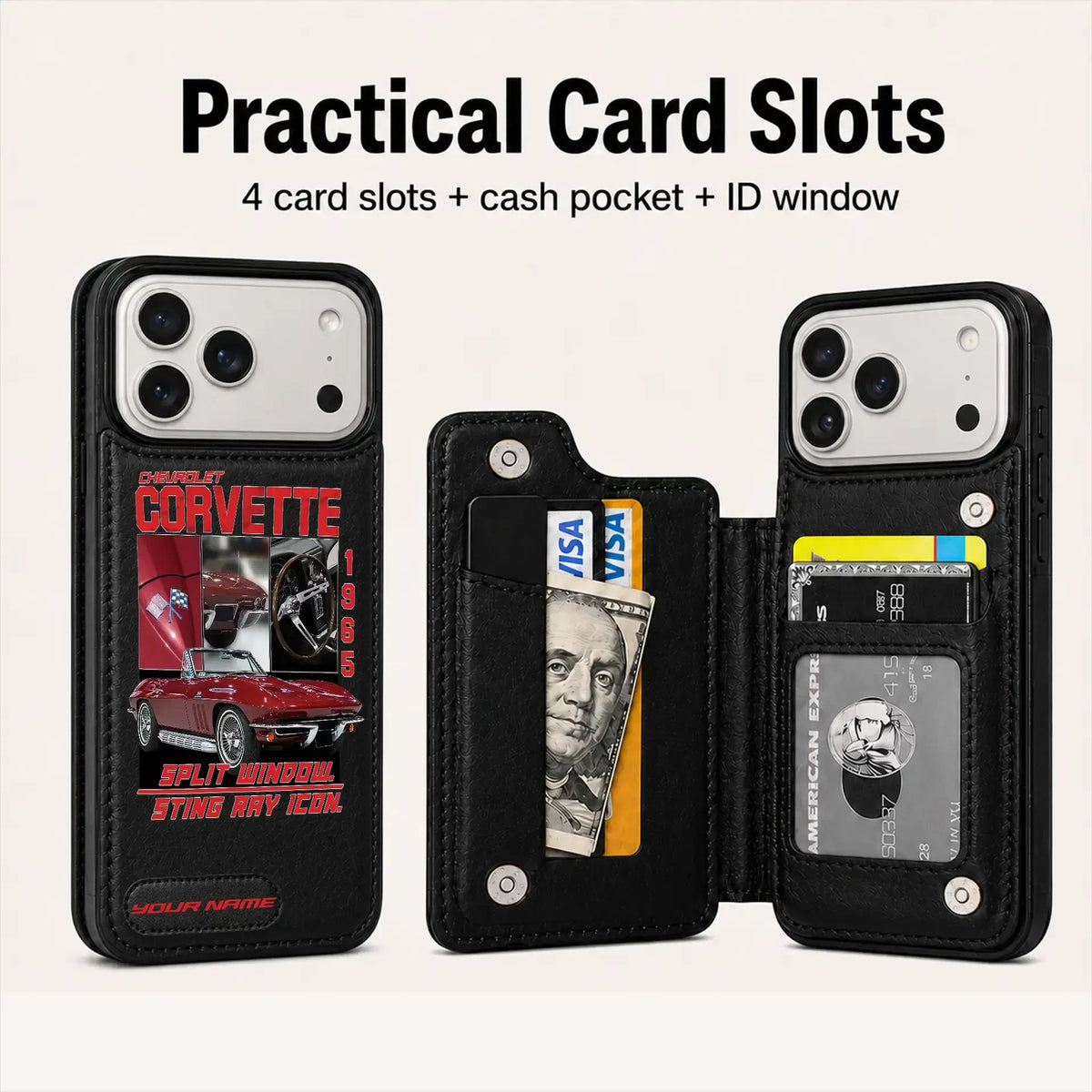 1965 Corvette Personalized Leather Wallet Phone Case