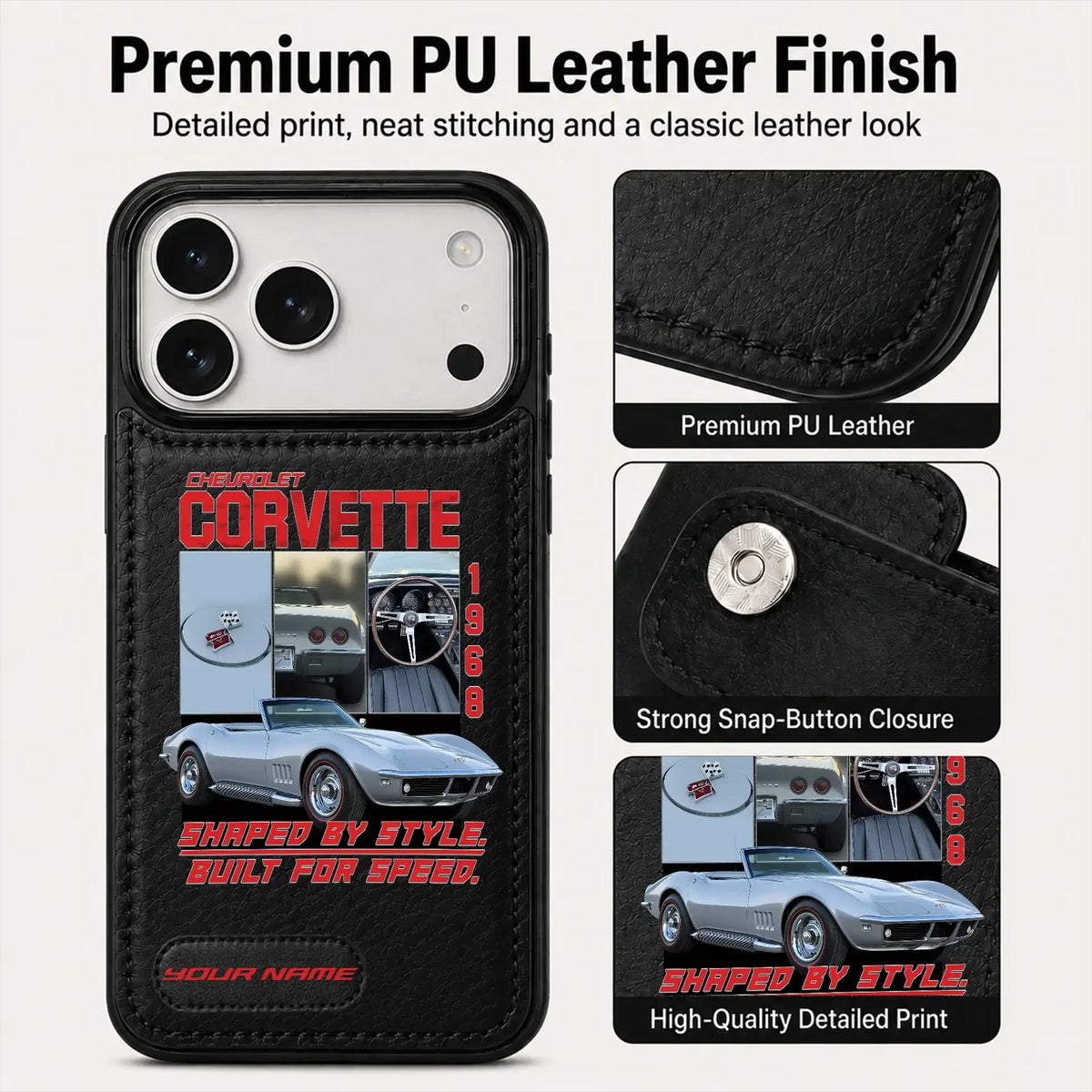 1968 Corvette Personalized Leather Wallet Phone Case