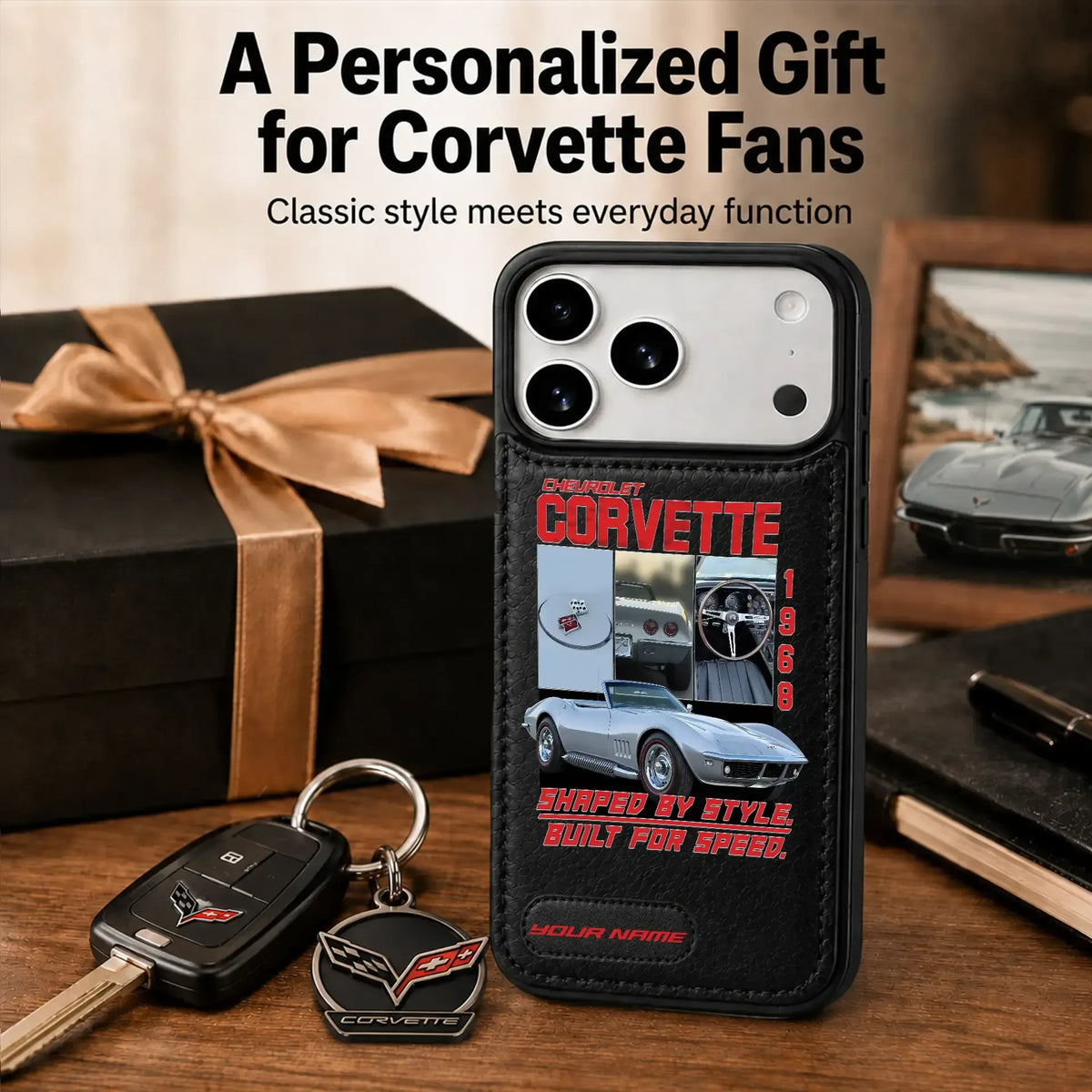 1968 Corvette Personalized Leather Wallet Phone Case