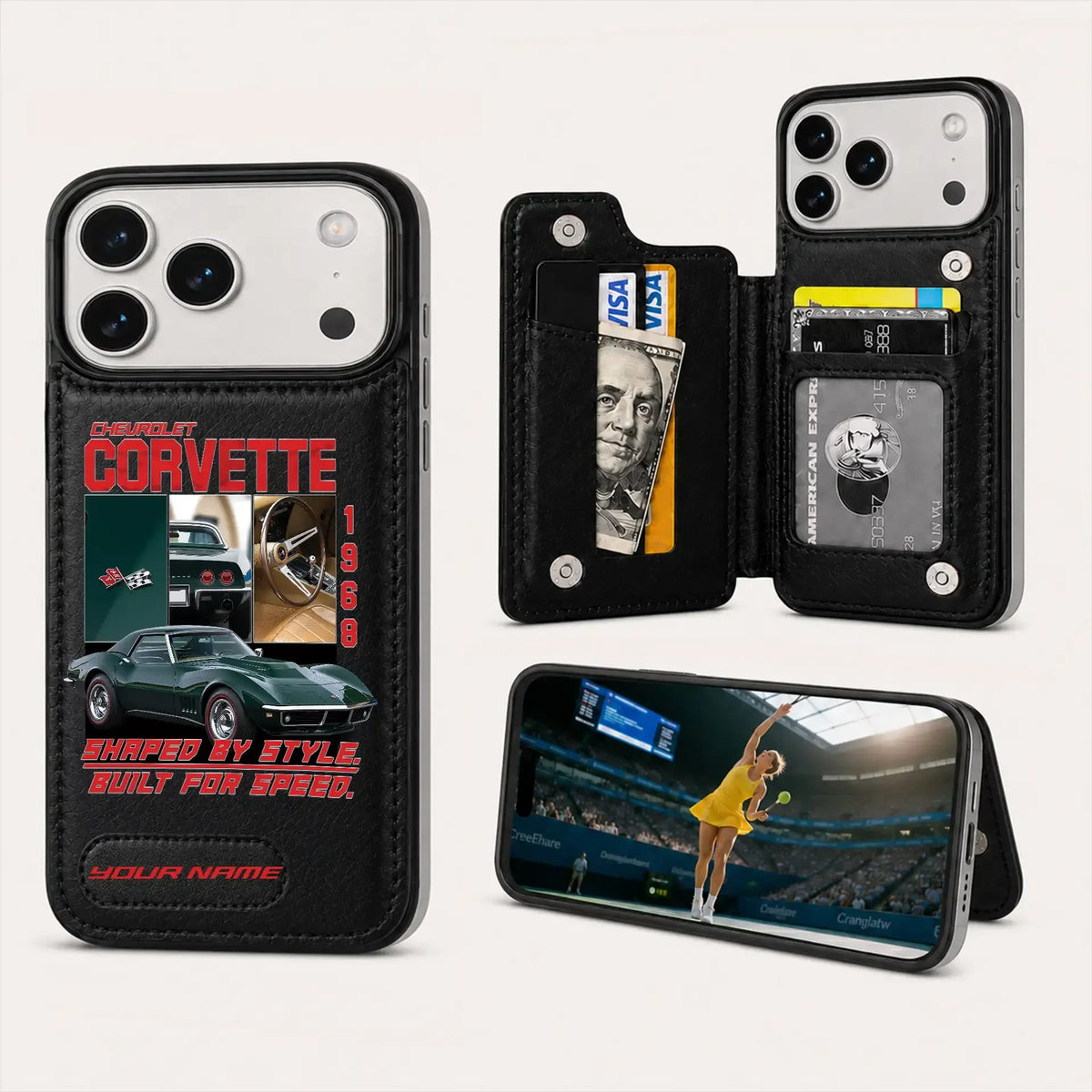 1968 Corvette Personalized Leather Wallet Phone Case