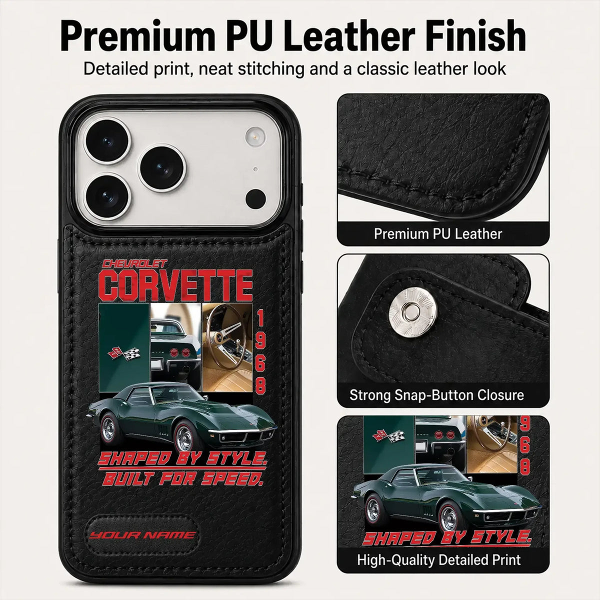 1968 Corvette Personalized Leather Wallet Phone Case