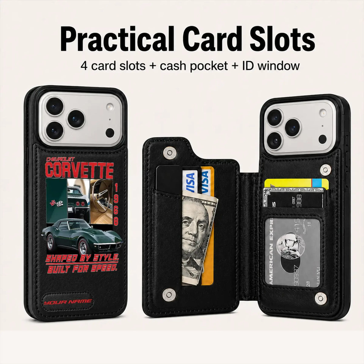 1968 Corvette Personalized Leather Wallet Phone Case