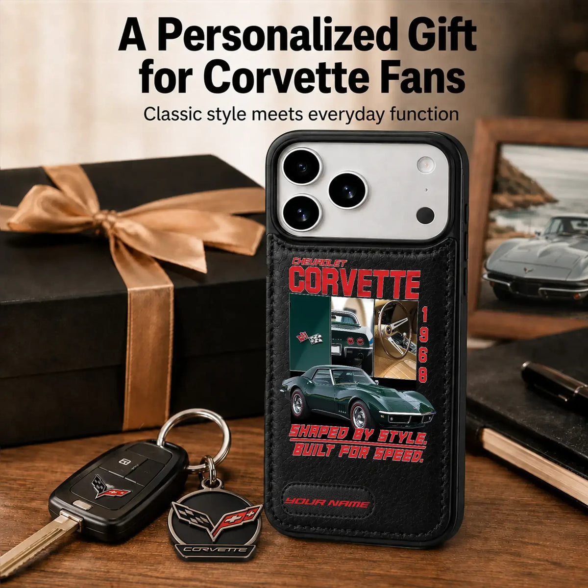 1968 Corvette Personalized Leather Wallet Phone Case