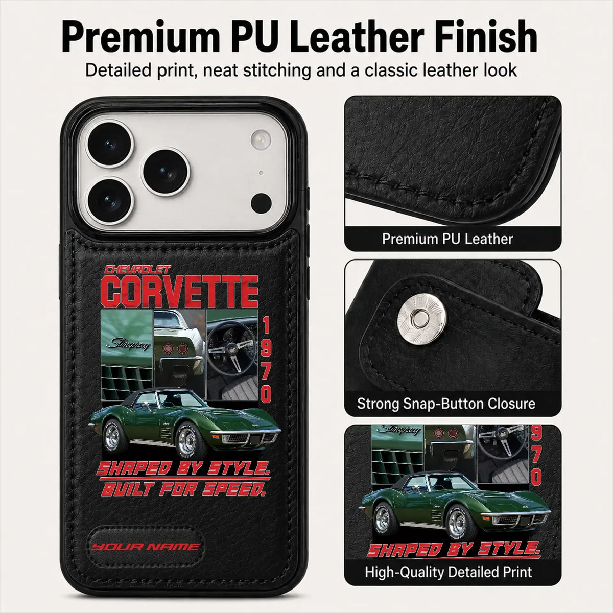 1970 Corvette Personalized Leather Wallet Phone Case