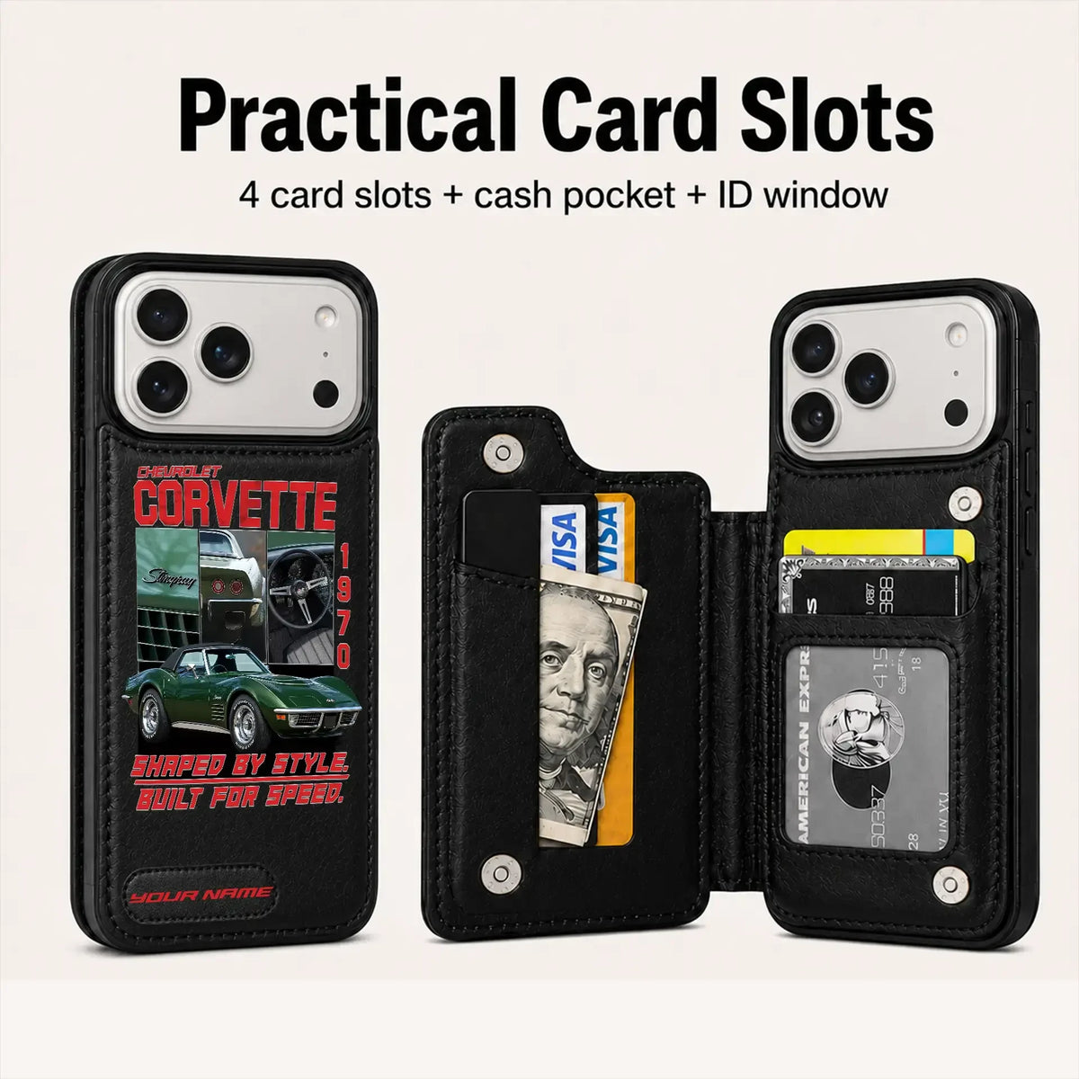1970 Corvette Personalized Leather Wallet Phone Case