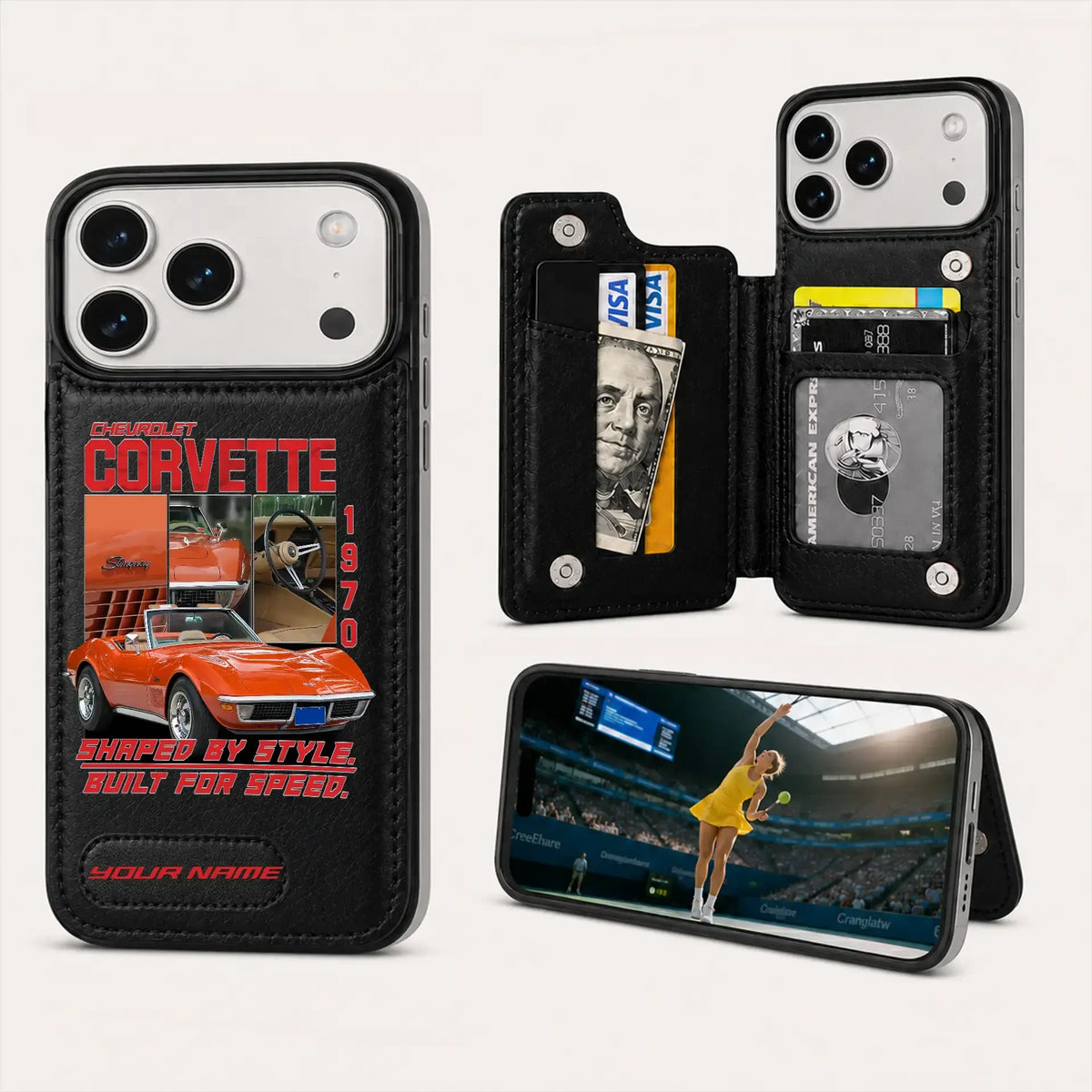 1970 Corvette Personalized Leather Wallet Phone Case