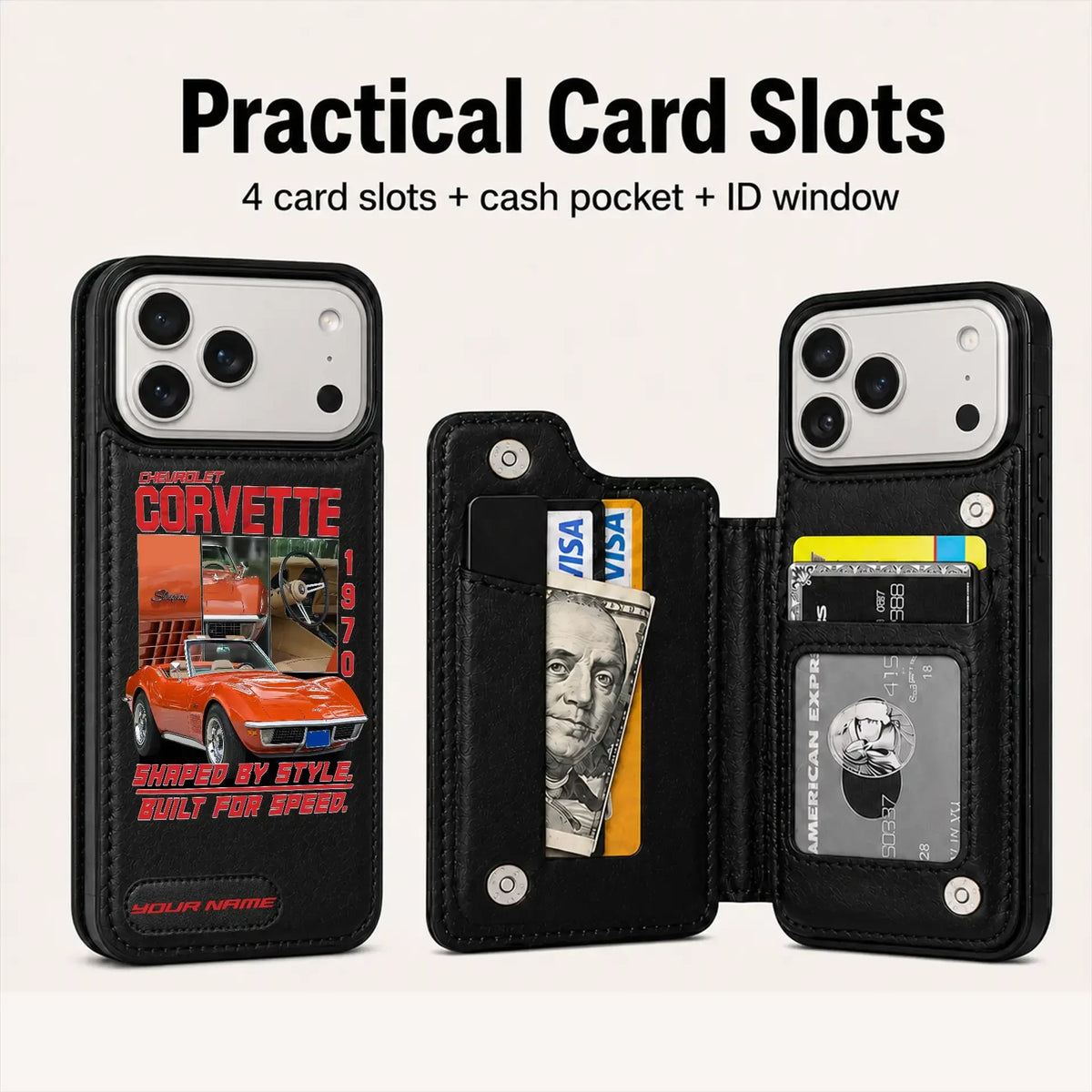 1970 Corvette Personalized Leather Wallet Phone Case