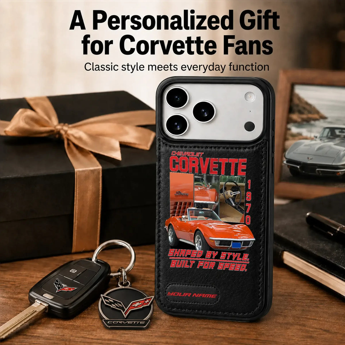1970 Corvette Personalized Leather Wallet Phone Case