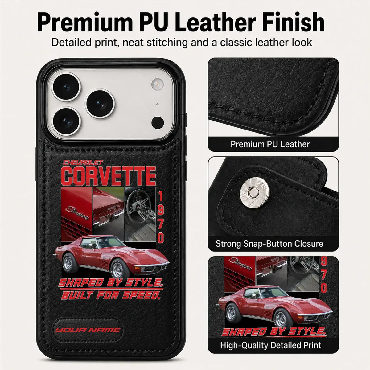 1970 Corvette Personalized Leather Wallet Phone Case