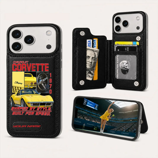 1970 Corvette Personalized Leather Wallet Phone Case