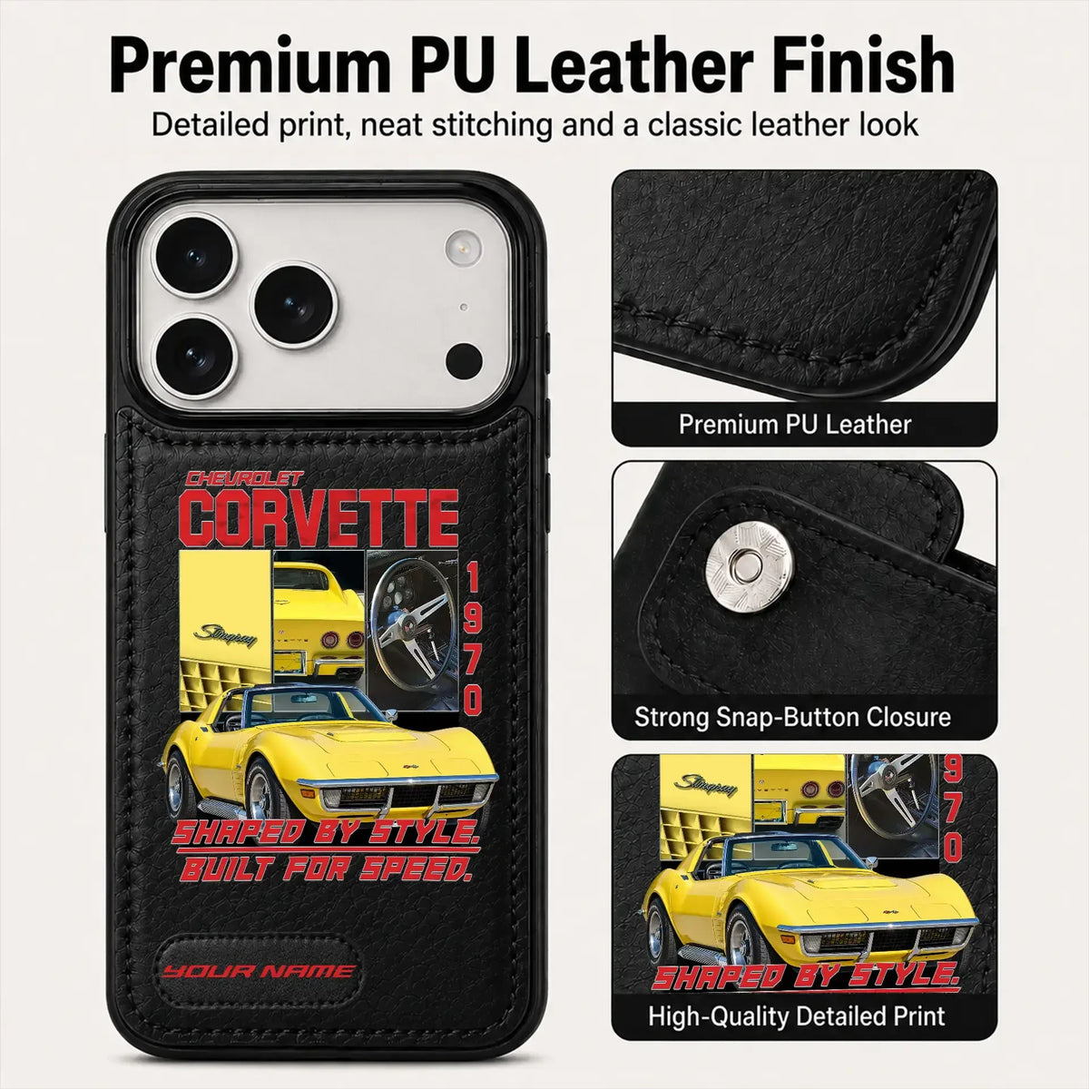 1970 Corvette Personalized Leather Wallet Phone Case