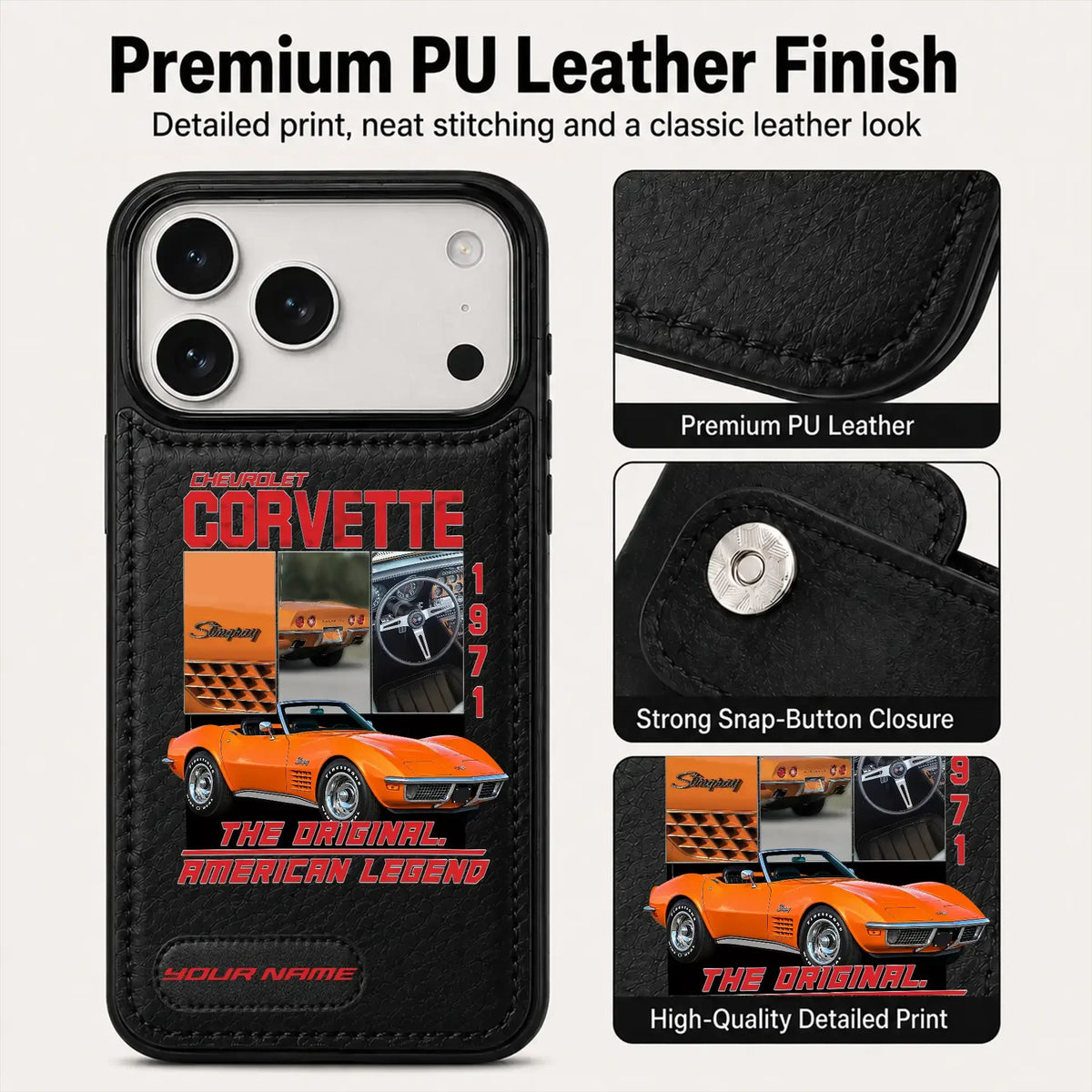 1971 Corvette Personalized Leather Wallet Phone Case