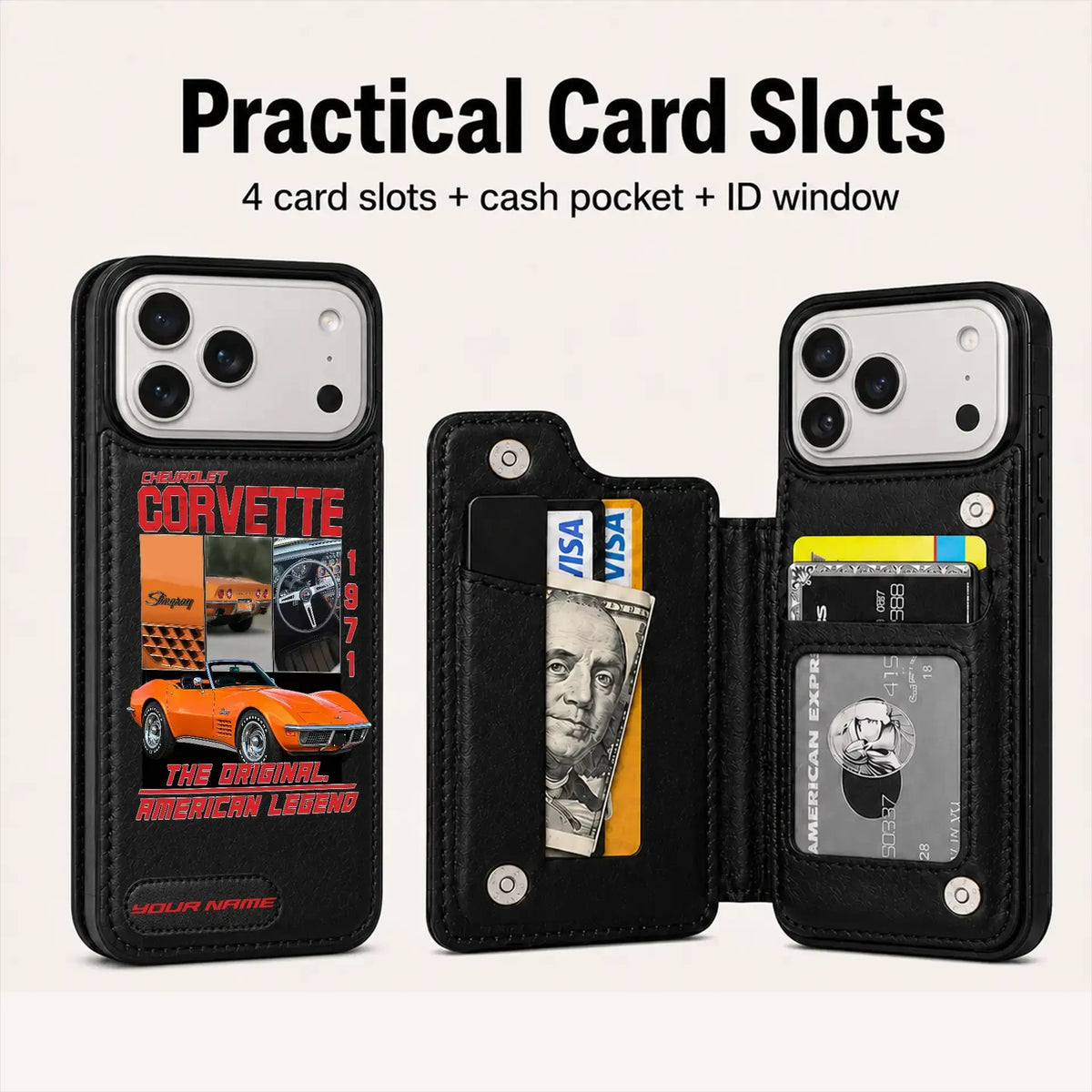 1971 Corvette Personalized Leather Wallet Phone Case