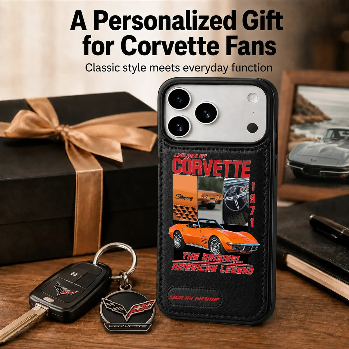 1971 Corvette Personalized Leather Wallet Phone Case