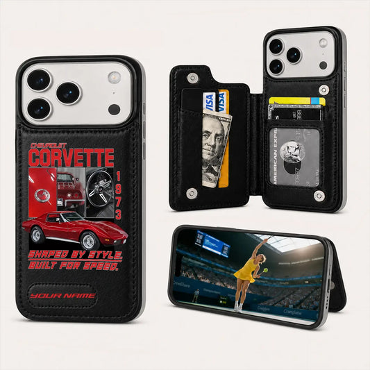 1973 Corvette Personalized Leather Wallet Phone Case