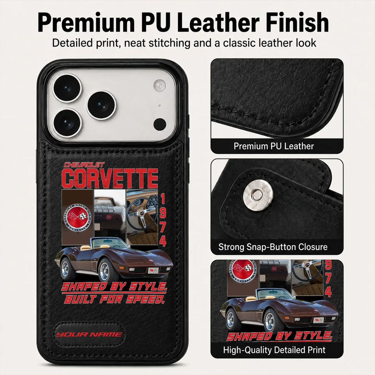 1974 Corvette Personalized Leather Wallet Phone Case