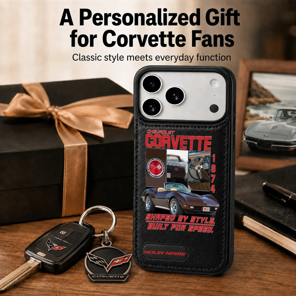 1974 Corvette Personalized Leather Wallet Phone Case