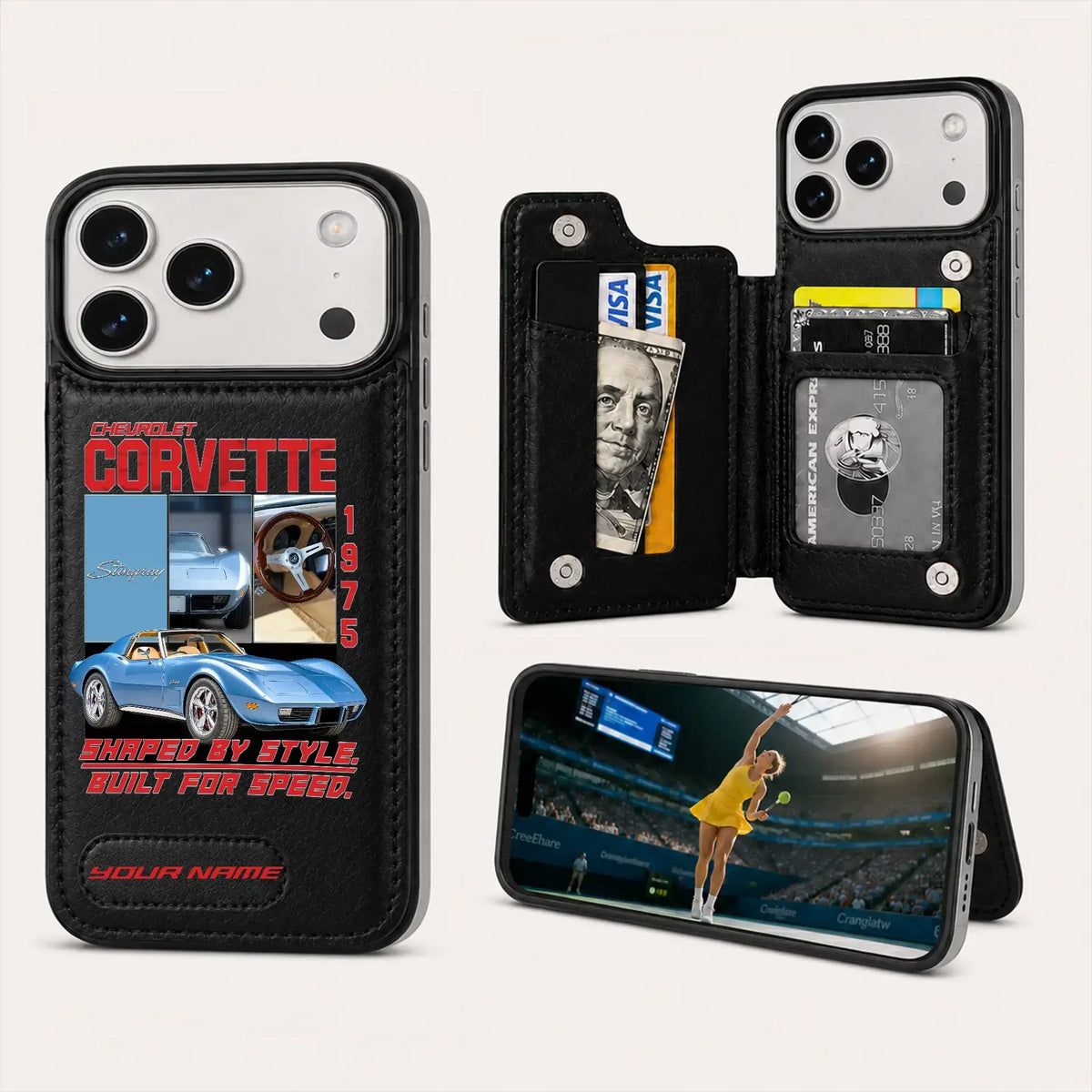 1975 Corvette Personalized Leather Wallet Phone Case