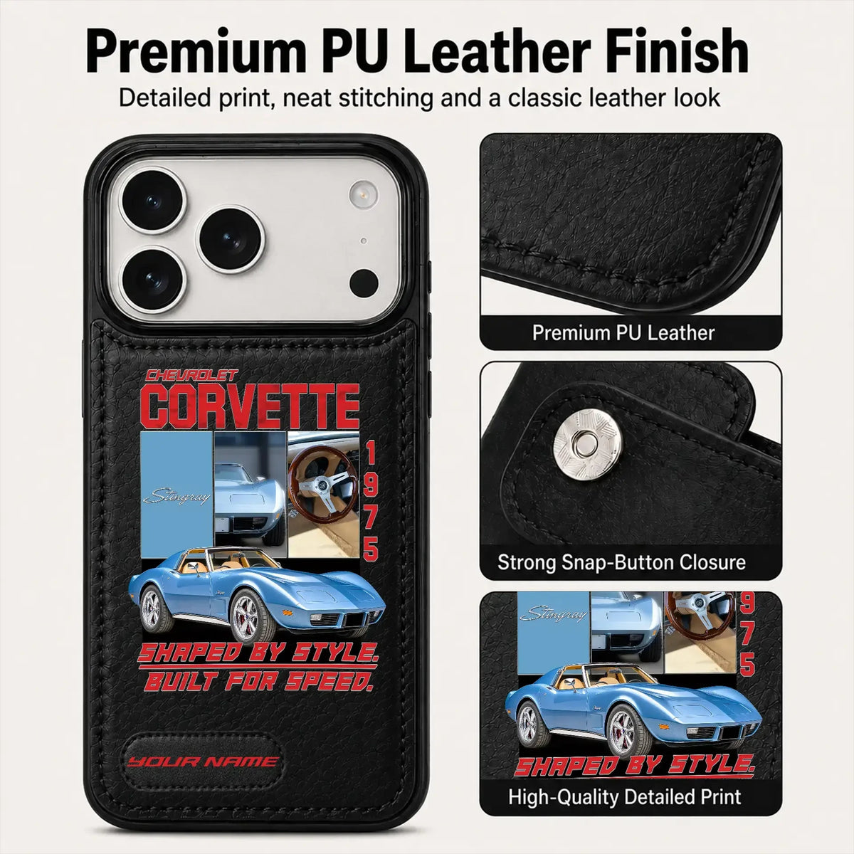 1975 Corvette Personalized Leather Wallet Phone Case
