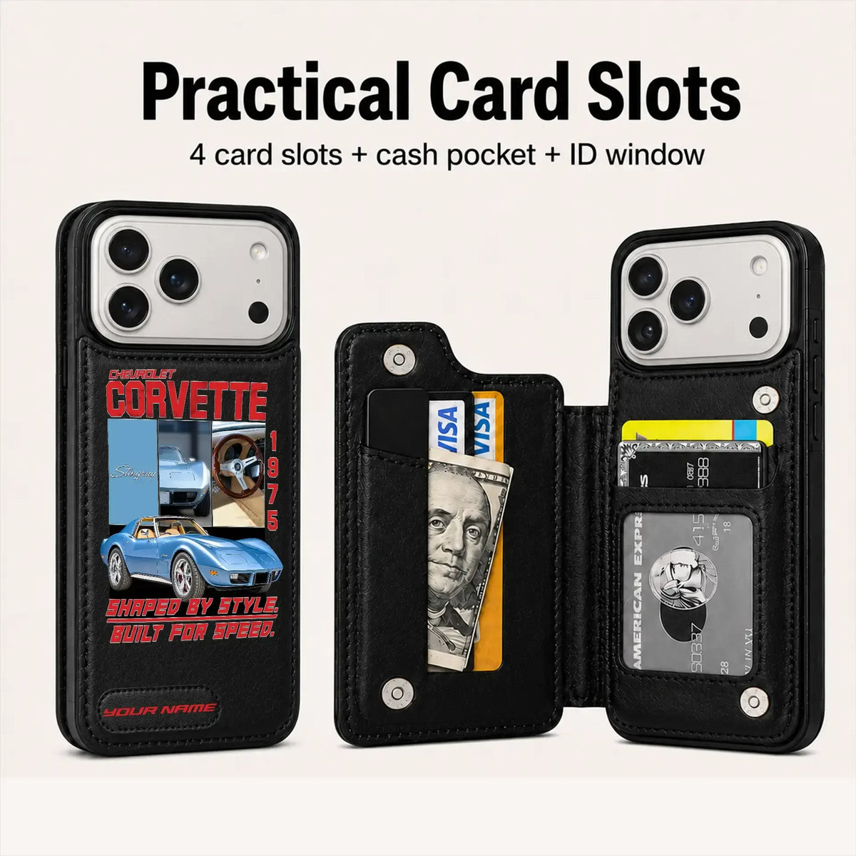 1975 Corvette Personalized Leather Wallet Phone Case