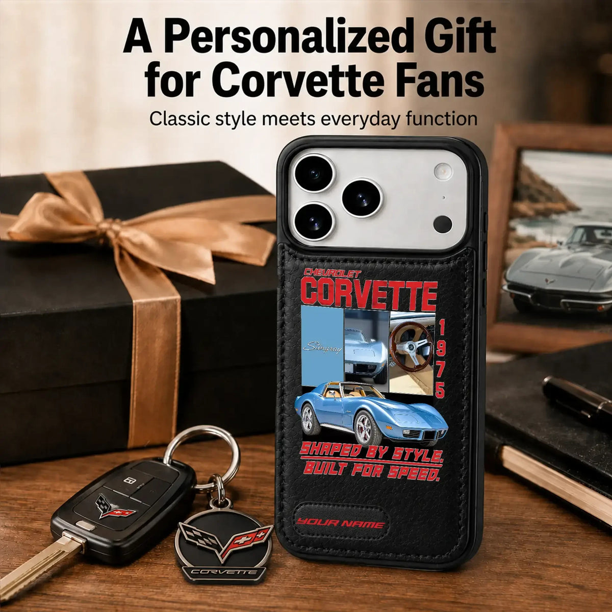 1975 Corvette Personalized Leather Wallet Phone Case