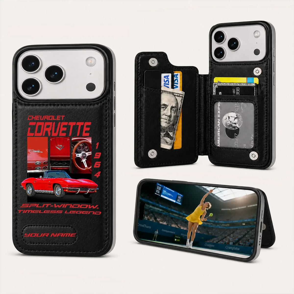 1964 Corvette Personalized Leather Wallet Phone Case