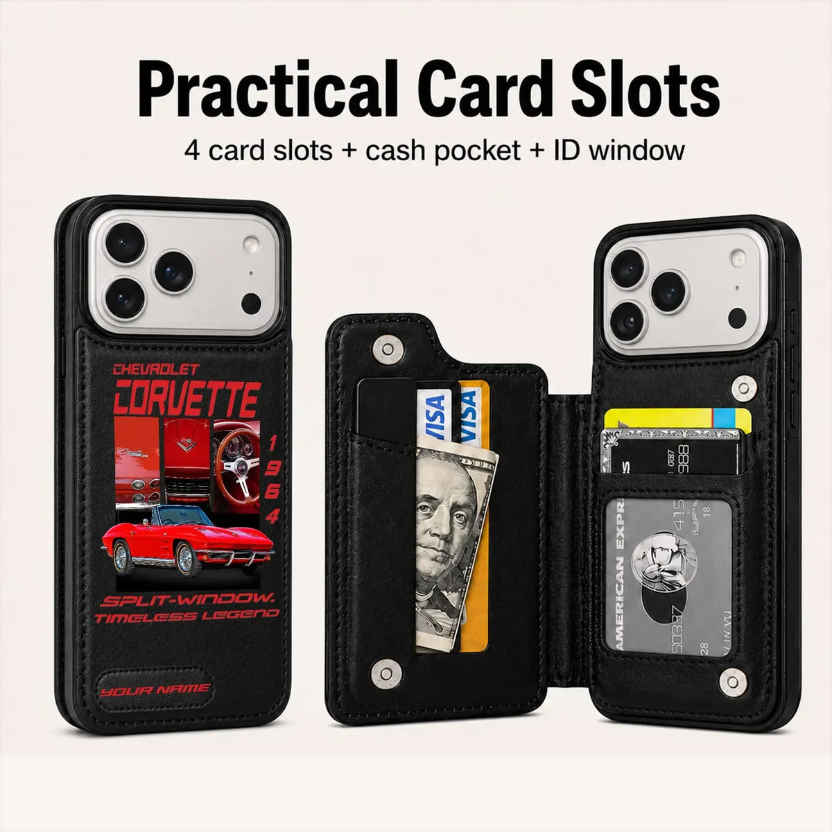 1964 Corvette Personalized Leather Wallet Phone Case