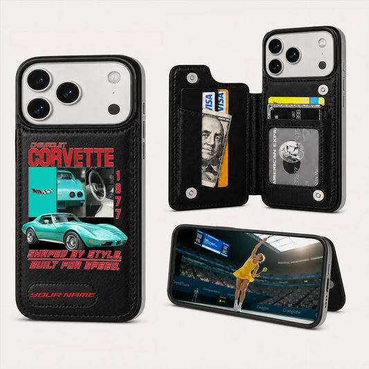 1977 Corvette Personalized Leather Wallet Phone Case