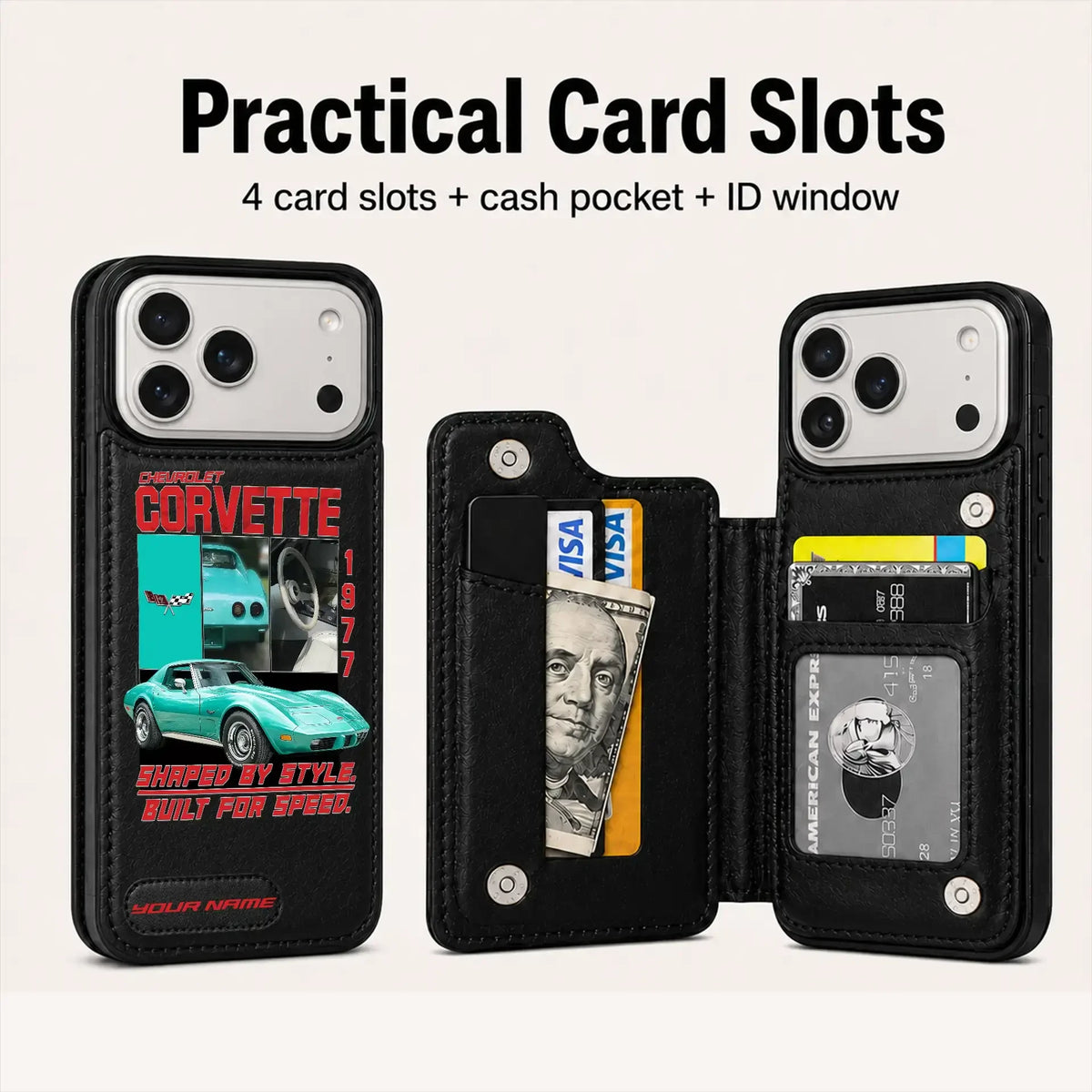 1977 Corvette Personalized Leather Wallet Phone Case