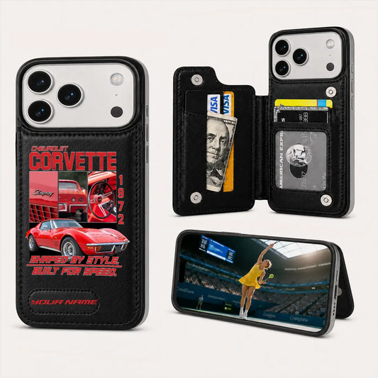 1972 Corvette Personalized Leather Wallet Phone Case