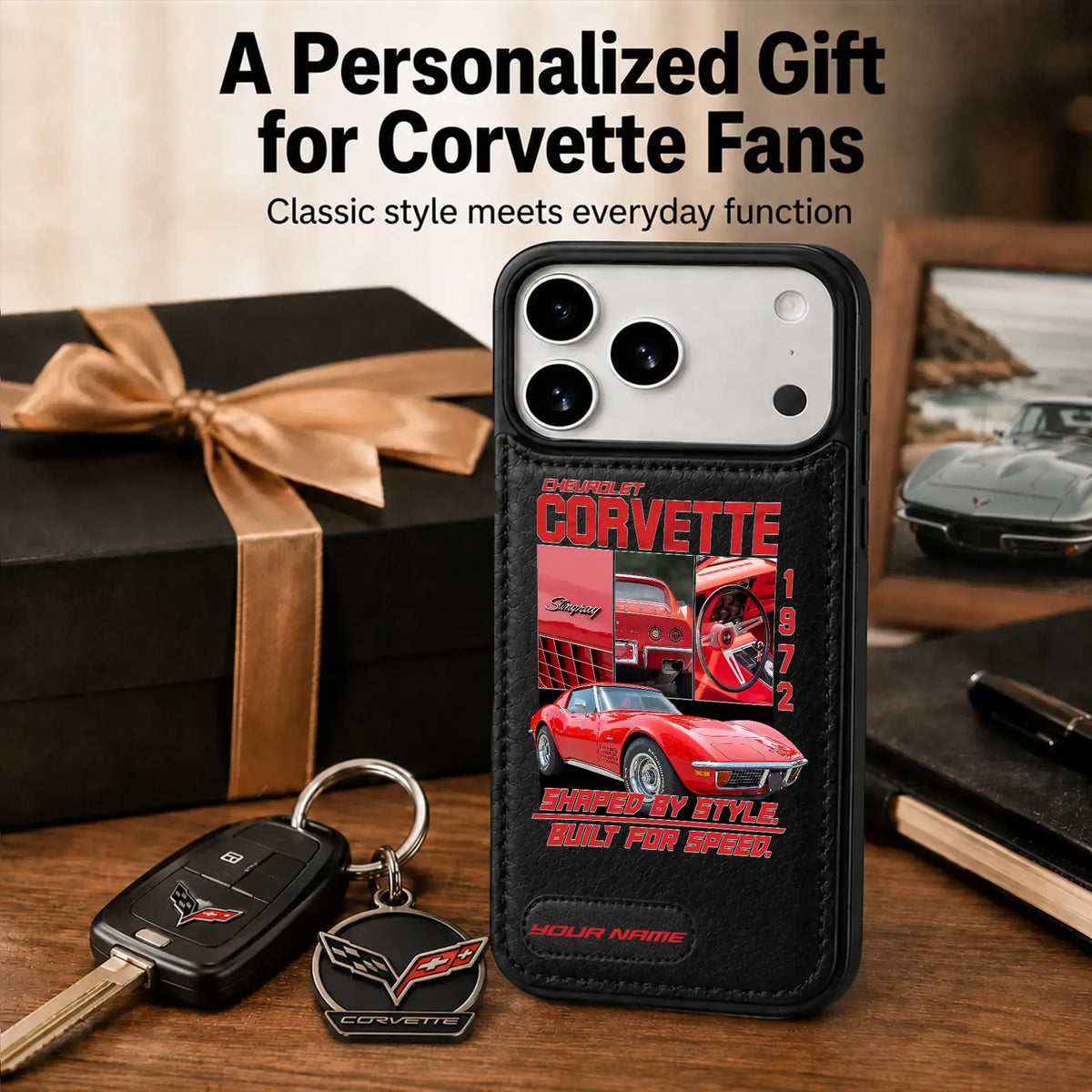 1972 Corvette Personalized Leather Wallet Phone Case