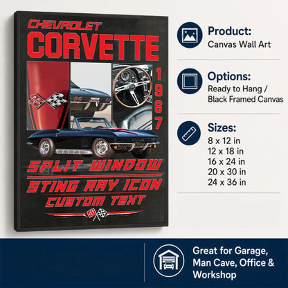 Personalized 1967 Corvette Sports Car Canvas Wall Art