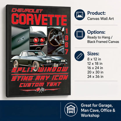 Personalized 1967 Corvette Sports Car Canvas Wall Art