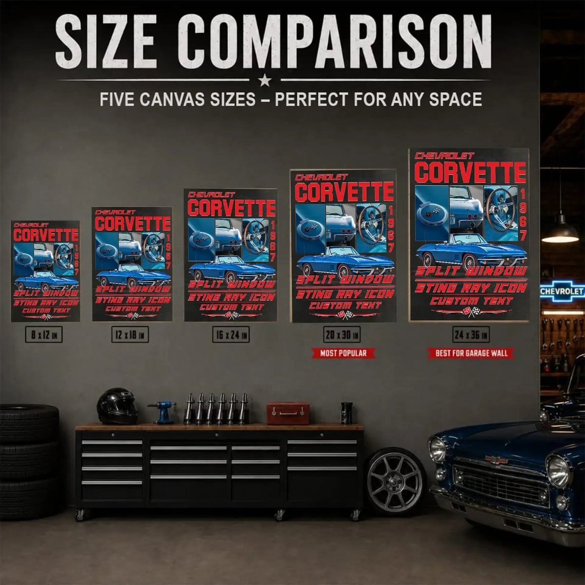 Personalized 1967 Corvette Sports Car Canvas Wall Art