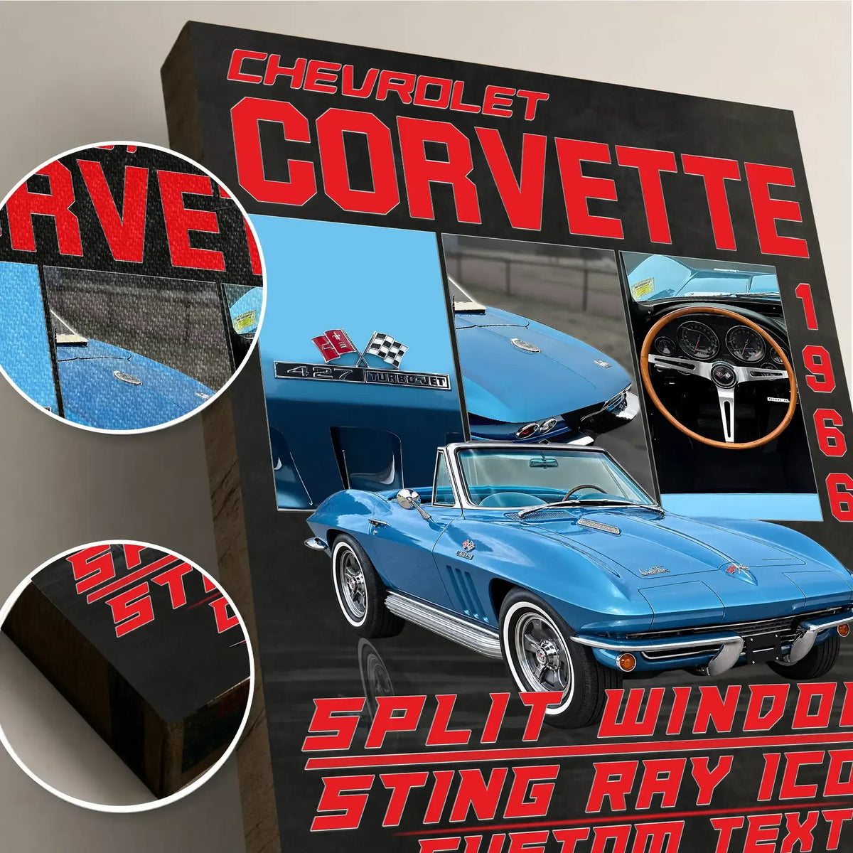 Personalized 1966 Corvette Sports Car Canvas Wall Art