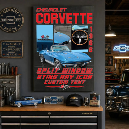 Personalized 1966 Corvette Sports Car Canvas Wall Art