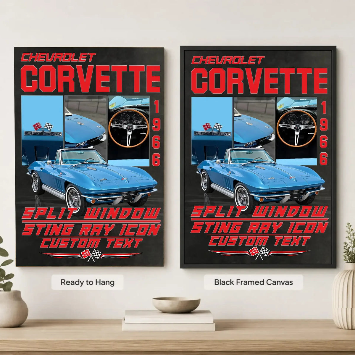 Personalized 1966 Corvette Sports Car Canvas Wall Art