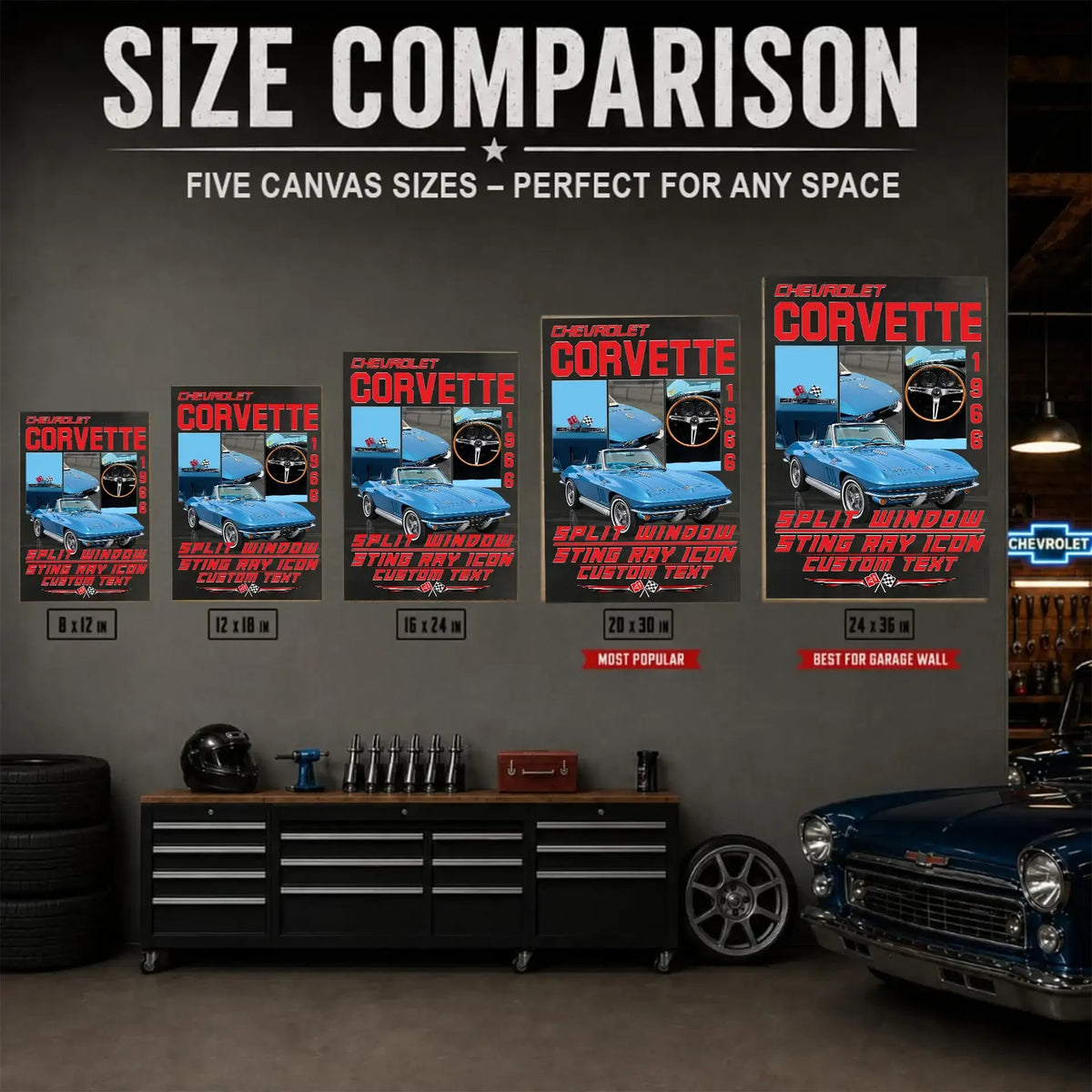Personalized 1966 Corvette Sports Car Canvas Wall Art