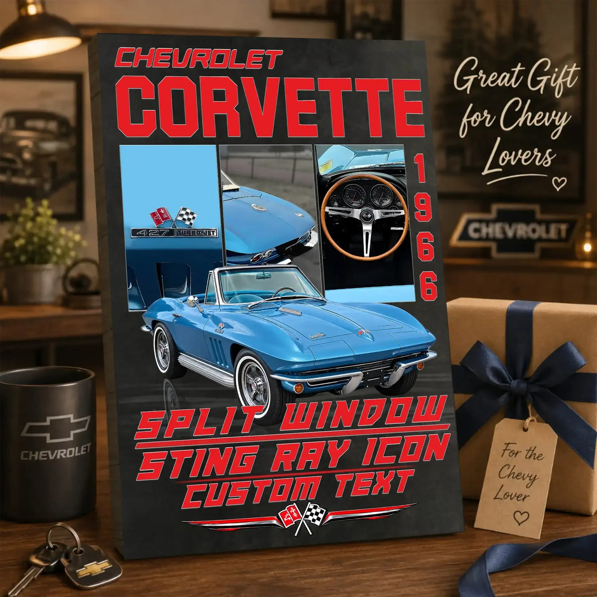 Personalized 1966 Corvette Sports Car Canvas Wall Art