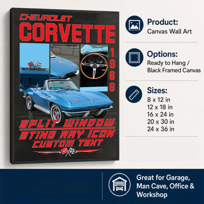Personalized 1966 Corvette Sports Car Canvas Wall Art