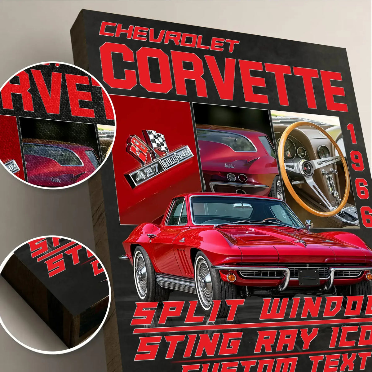 Personalized 1966 Corvette Sports Car Canvas Wall Art