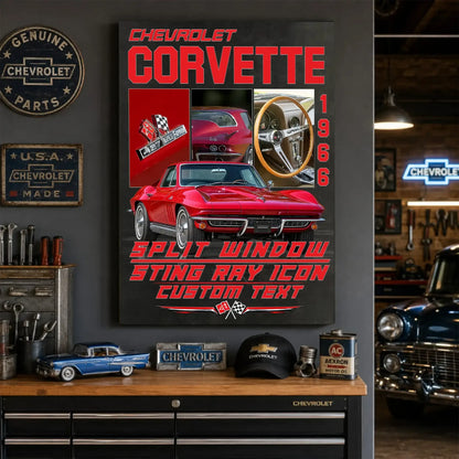 Personalized 1966 Corvette Sports Car Canvas Wall Art