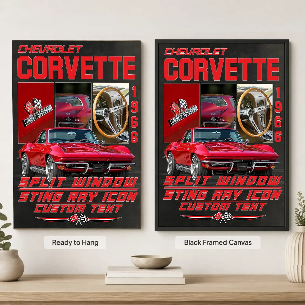 Personalized 1966 Corvette Sports Car Canvas Wall Art