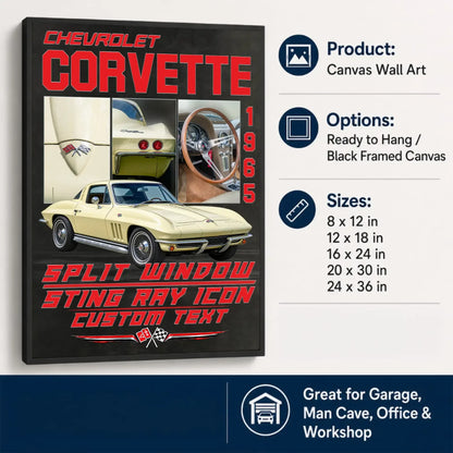 Personalized 1965 Corvette Sports Car Canvas Wall Art