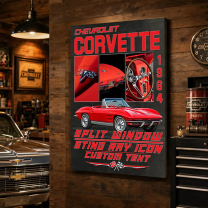 Personalized 1964 Corvette Sports Car Canvas Wall Art