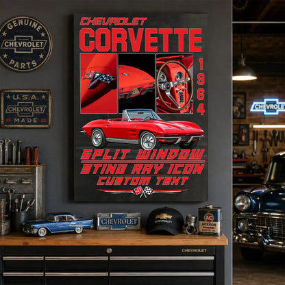 Personalized 1964 Corvette Sports Car Canvas Wall Art