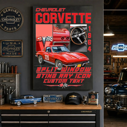 Personalized 1964 Corvette Sports Car Canvas Wall Art