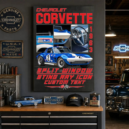 Personalized 1963 Corvette Sports Car Canvas Wall Art
